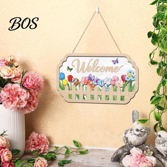 Wooden Hanging Sign Welcome Door for Front Door, Waterproof Sign, Hanger Decoration Home Farmhouse Garden Yard Porch