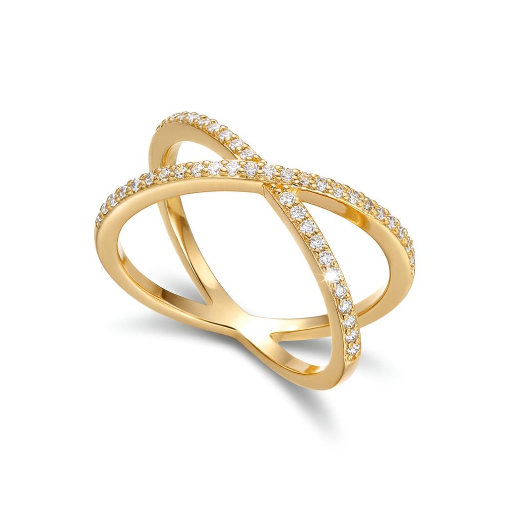 Luxury Cubic Zirconia Geometric Rings For Women Cross X Shape Copper Paved CZ Finger Ring Wedding Party Daily Versatile Jewelry