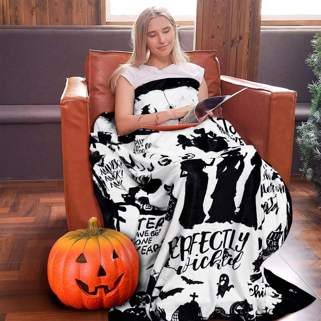 Halloween Witch Pattern Blanket Decoration Flannel Soft Comfortable Home Blanket Thermal Blanket Holiday Gift