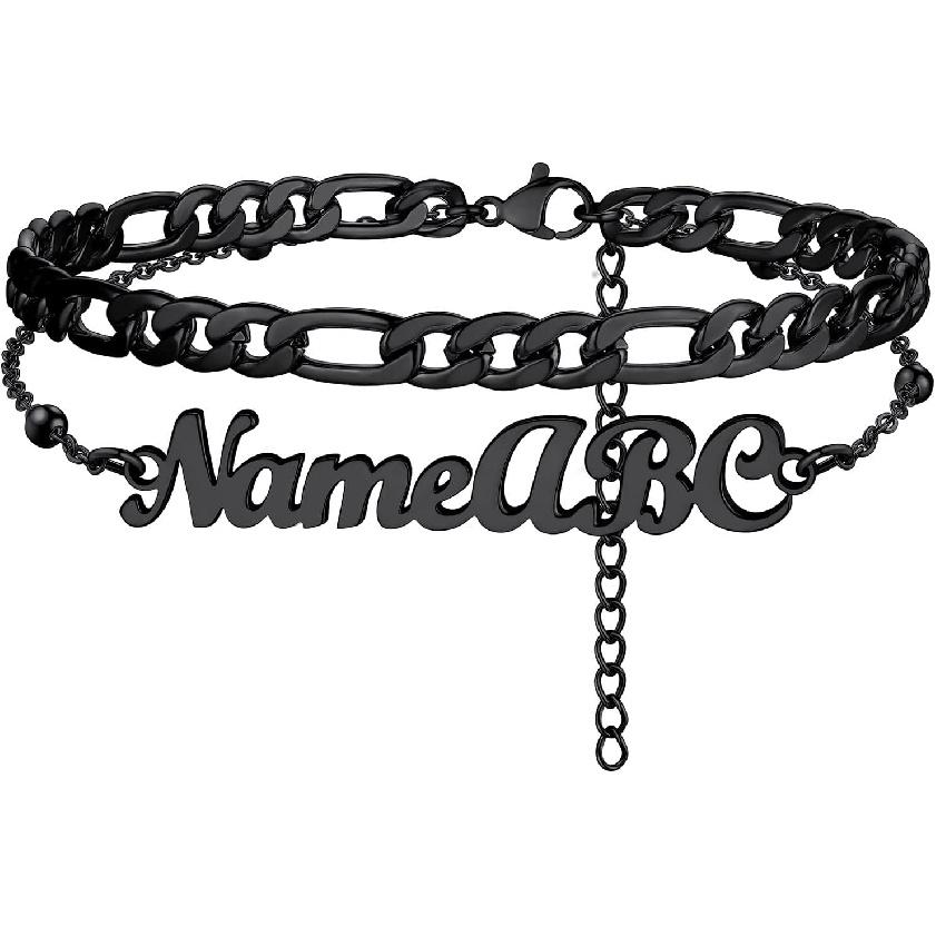 PROSTEEL Alla moda Design Manette/Testo Personalizzato Cavigliera da Donna, Cavigliera in Acciaio Inossidabile 316L, colore Argento/Oro/Nero,Basso