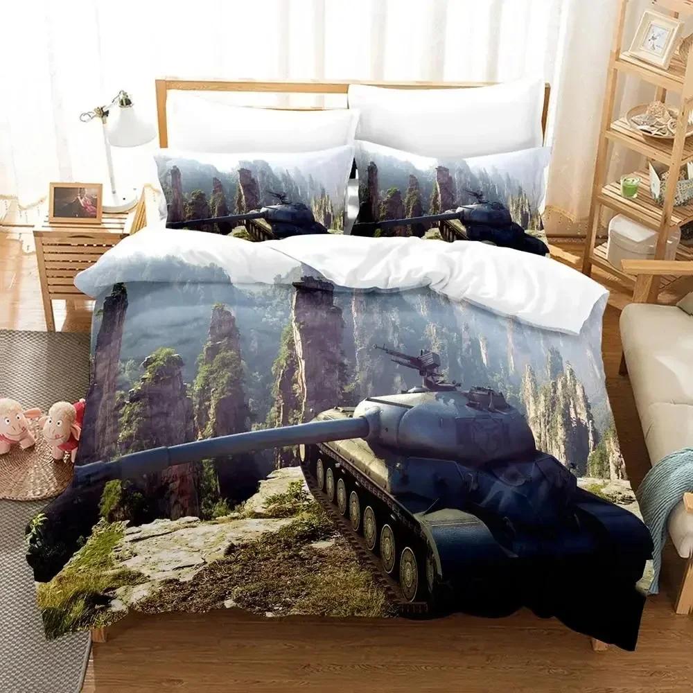 Tank Duvet Cover Set King Size War Theme Bedding Set W-World Of Tank Game Gifts For Kids Boys Men Comfortable Bedroom Decor