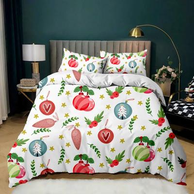 Weihnachts-Bettbezug Frohe Weihnachten Baum Strümpfe Grüner Hintergrund Einzelbettwäsche-Set Doppel Queen King Polyester Steppdeckenbezug