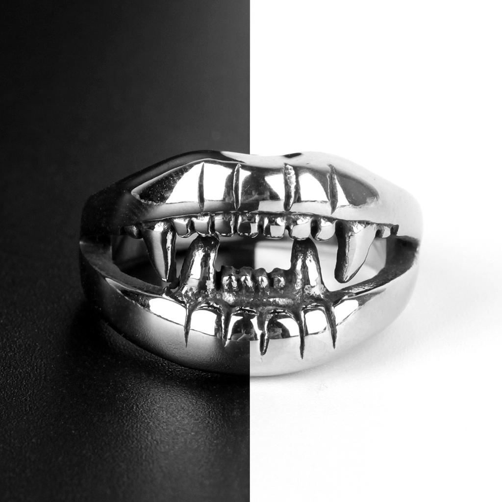 Stainless Steel Men Rings Devil Mouth Teeth Punk Rock Personality for Biker Male Boyfriend Jewelry Creativity Gift