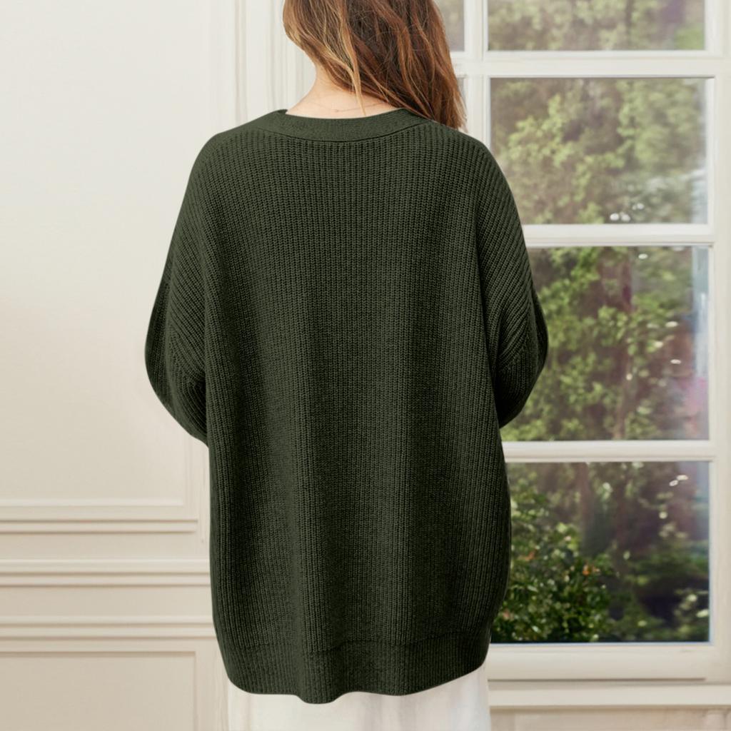 Cardigan pentru damă, cu nasturi supradimensionați în față, pulover ușor cu decolteu în V Cardigan largi Jachetă tricotată