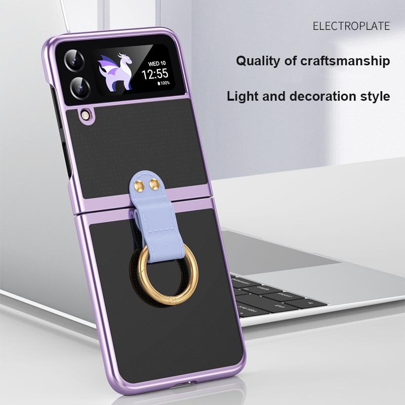 Luxusní galvanizovaný kryt s držákem prstenu pro Samsung Galaxy Z Flip 3 Z Flip 4 Pouzdro Tvrdý Slim Nárazuvzdorný Kryt na telefon pro Z Flip 3 4