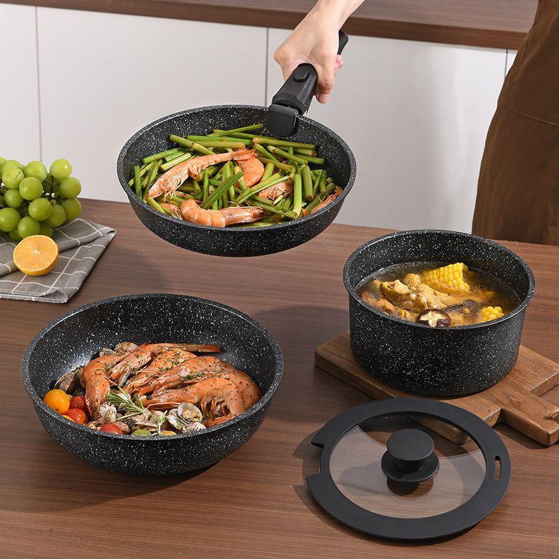 Stackable Nonstick Cookware Set With Detachable Handles 4/5/9/11-Piece Iron Pot Stove Top Modern Kitchen