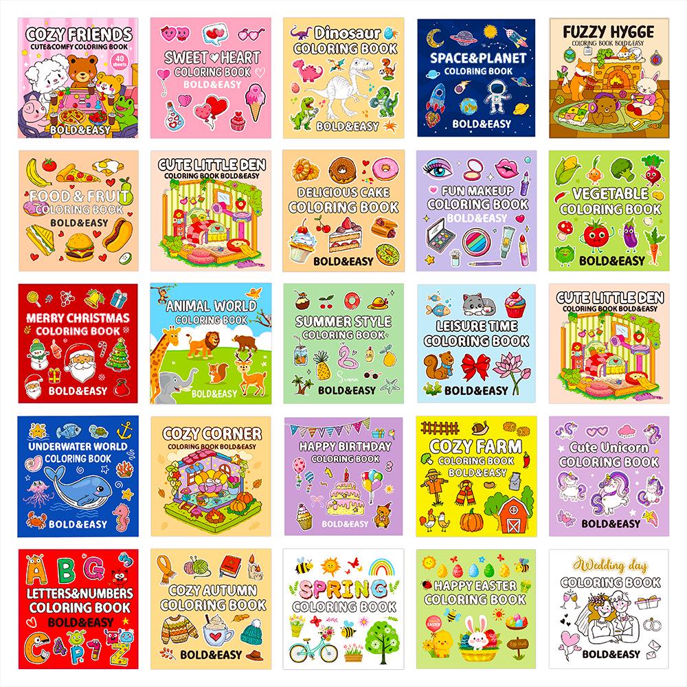 40-Page Fruit & Food Cartoon Doodle Coloring Book for Kids Aged 4+
