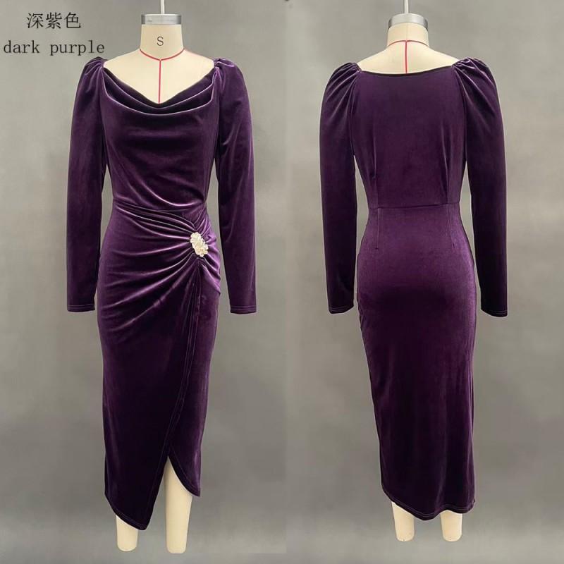Womens Long Sleeve Velvet Wrap Dress