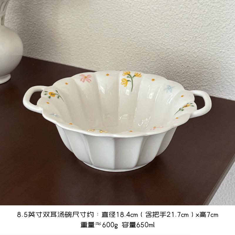 Small Yellow Flower High-Value Tableware Set, Ceramic Plate Of Small Fresh Ceramic Bowl, Rice Bowl, Binaural Bowl