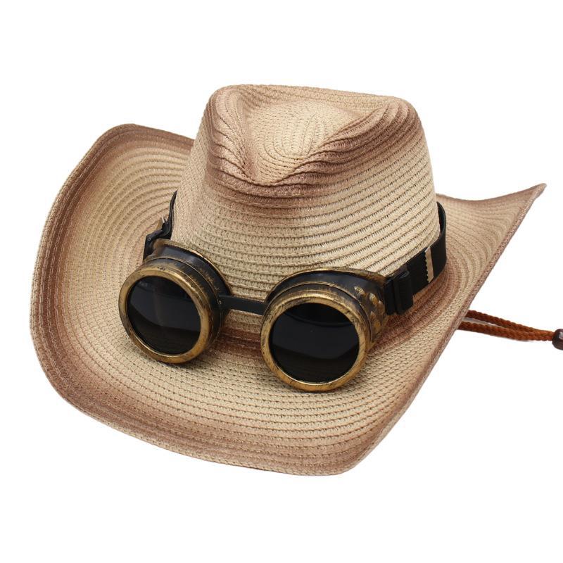 Western Cowboy Straw Hat Glasses Decorative Visor Ethnic Style Jazz Hat Prairie Knight Hat