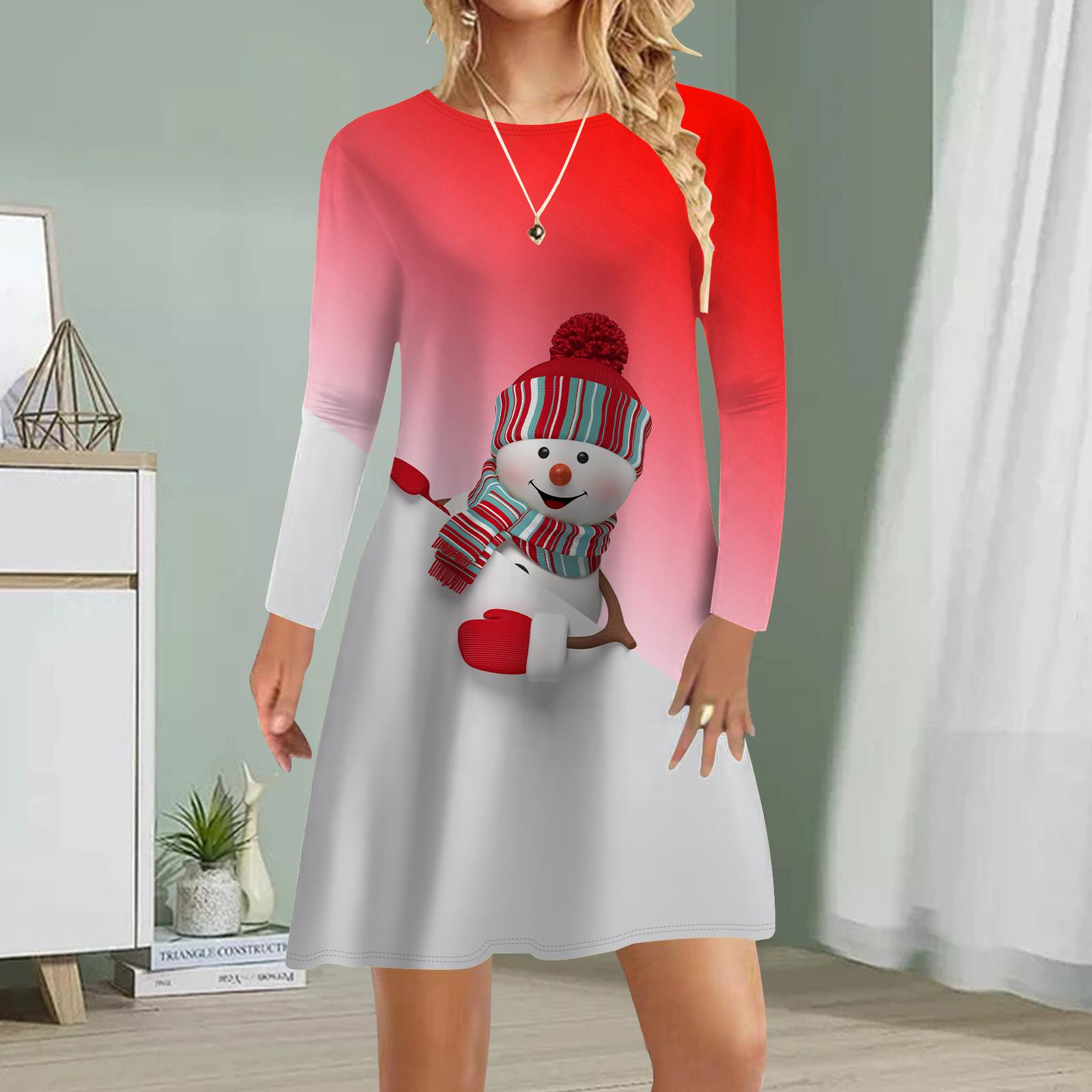 

Женское повседневное платье осень-зима с принтом снеговика Платья для женщин с круглым вырезом и коротким рукавом Платье размера плюс XL