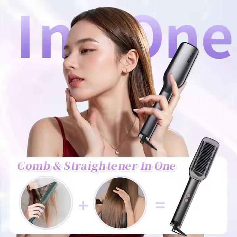 Electric Negative Ion Hair Straightener Brush Fast Heat Styling Flat Iron Straight Curl Hair Straightener Brush Beard Comb