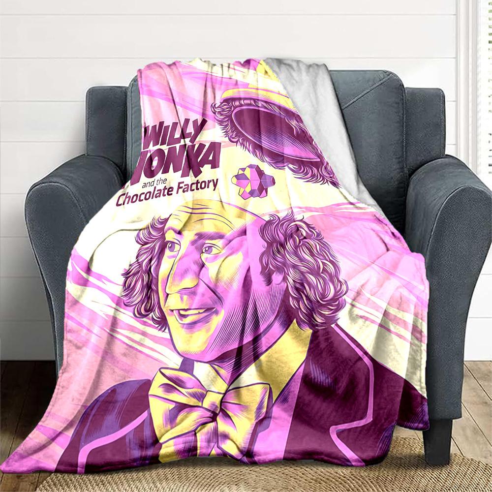 1pc Willy Wonka, Chocolate Factory Blanket Lightweight Flannel Throw For Sofa, Bed, Travel, Camping, Livingroom, Office, Couch, Chair, And Bed
