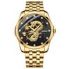 Dragon Men's Wristwatch Stainless Steel Gold Luminous Analog Calendar Quartz Watch 3ATM Water-Resistant Fashion Gift