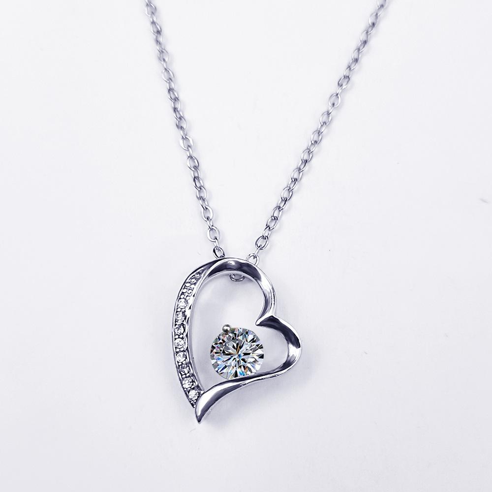 Sterling Silver Heart Pendant Necklace with Dancing Cubic Zirconia Romantic Jewelry for Women