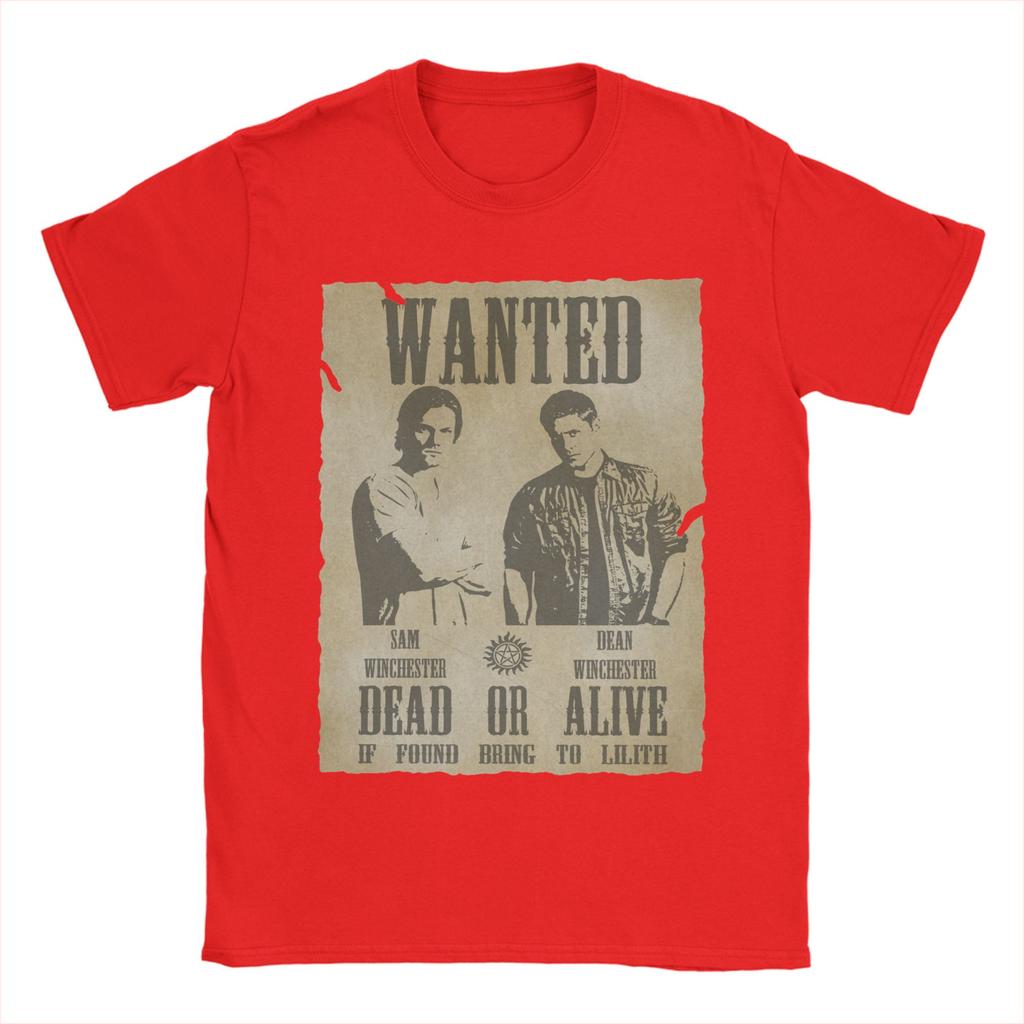 Men TShirts Supernatural Wanted Dead or Alive Humor 100 Cotton Tees Short Sleeve Winchester T Shirt Crew Neck Clothes Original