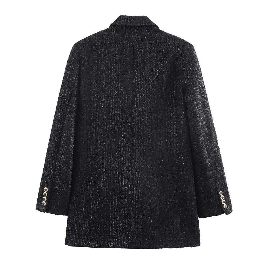 European and American style autumn new temperament thin lapel double-breasted woolen blazer