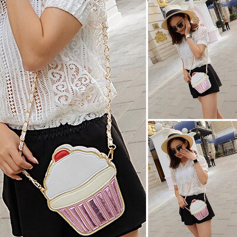 Shoulder Bag Women Ice Cream Cupcake Cute Cartoon Chain Clutch Crossbody 1pcs Mini Bag Patchwork