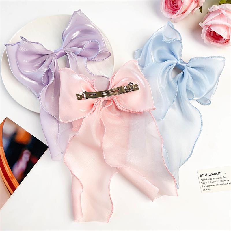 Large Hair Bow Clip with Long Tails Elegant Bows for Women Girls Hair Accessories