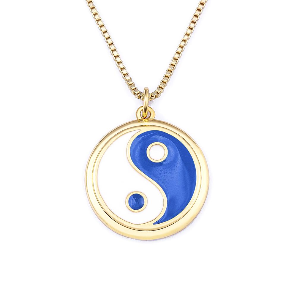 Nidin Fashion Enamel Tai Ji Yin Yang Necklace for Women Men Classic 4 Colors Round Pendant Jewelry Party Friendship Gift