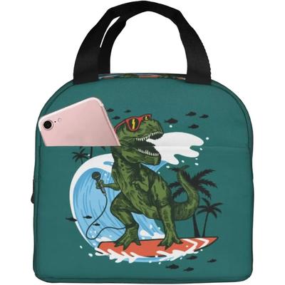 Dinosaur Surf Lunch Bags Cooler Tote Organizer Bags Reusable Lunch Box for Men Women Boys Girls Outdoor Work Picnic School