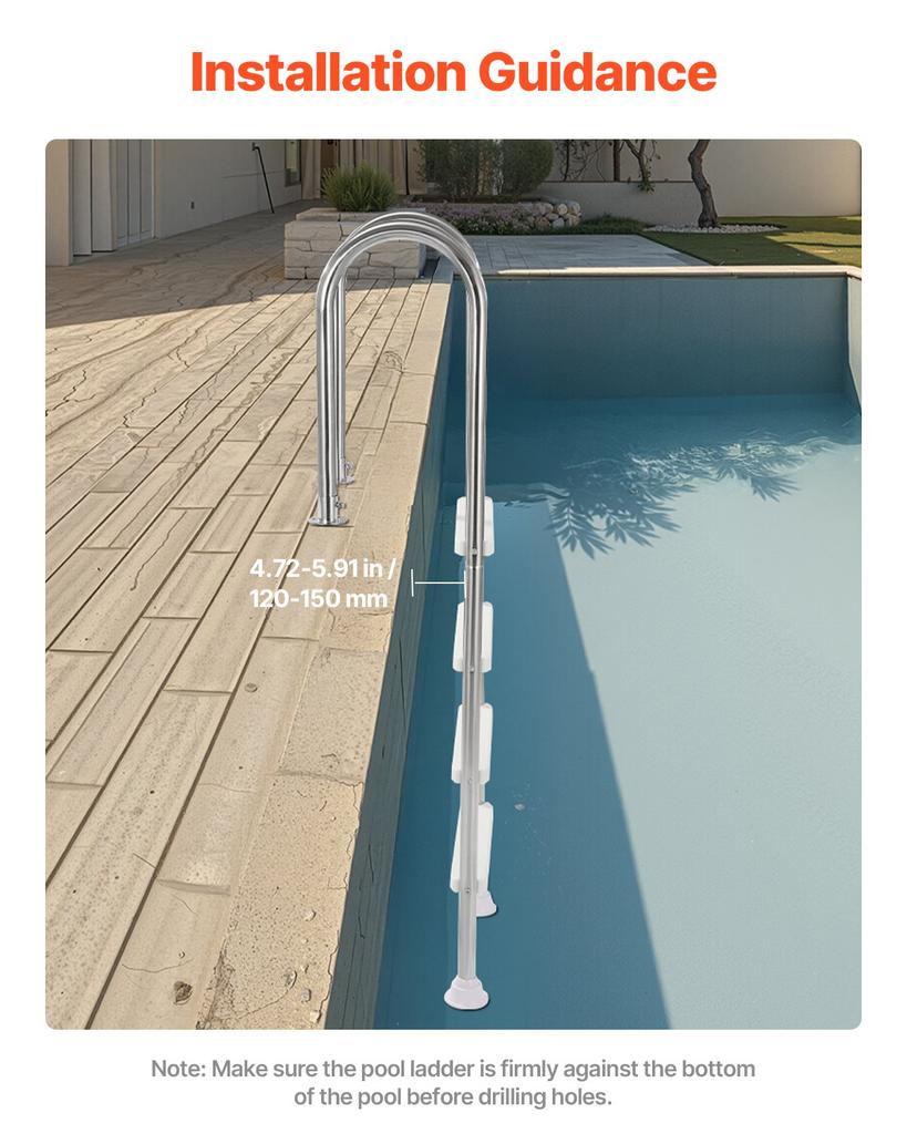 VEVOR Swimming Pool Ladder, 4-Step Double Handrails Stairs with Non-slip Heavy Duty Steps, Stainless Steel Load Capacity 265 lbs