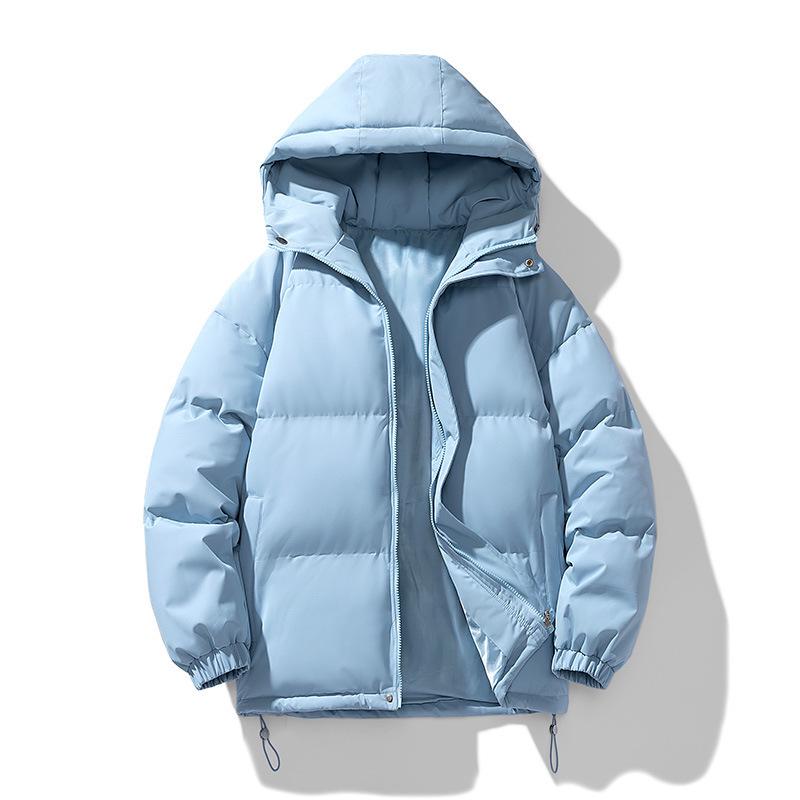 Men's Winter Hooded Down Jacket: Solid Color, Korean Style, Trendy, Loose, Warm, Casual Cotton Coat.