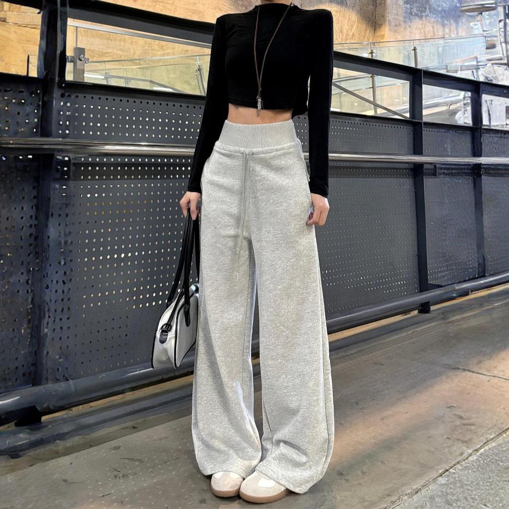 Women's Black High-Waisted Wide-Leg Sweatpants - 2025 Autumn/Winter Casual Slimming Loose Fit