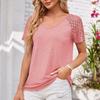 Spring Summer Women's Spliced Mesh Short Sleeved Top Solid Color Casual Loose T-shirt