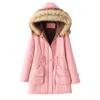 Women Hooded Plus Velvet Corduroy Coat Ladies Winter Cotton Coat Thickened Mid Length Warm Jacket