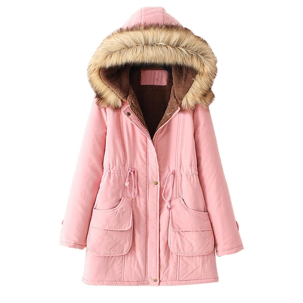 Women Hooded Plus Velvet Corduroy Coat Ladies Winter Cotton Coat Thickened Mid Length Warm Jacket