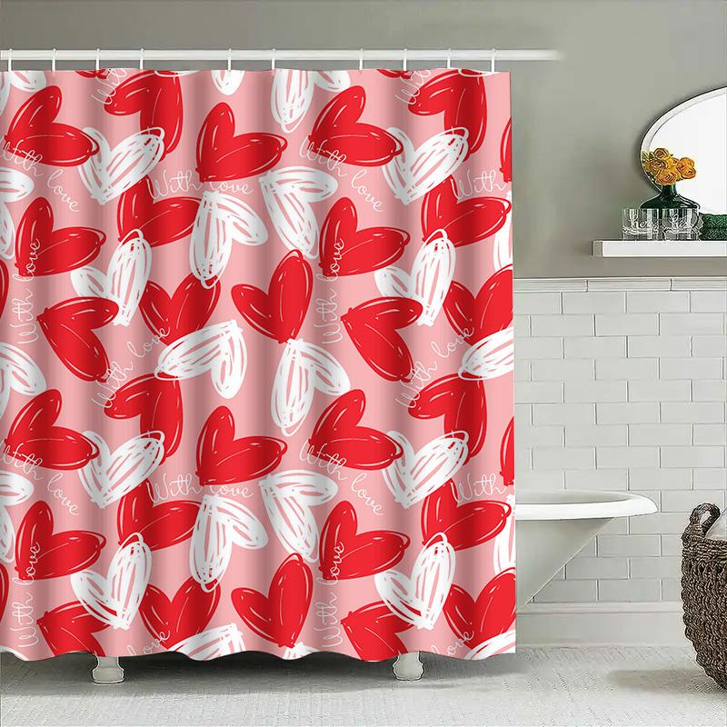 Pink Red Shower Curtain Love Heart Print Waterproof Bathroom Decor 3D Printing Bath Mat Set for Bathroom Accessories Decoration