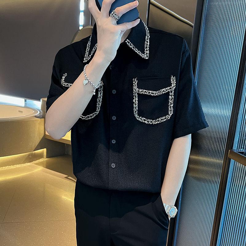 Fashion Spliced Polo-Neck Shirts Men's Clothing Casual Short Sleeve Summer New Basic Solid Color Korean Single-breasted Shirts