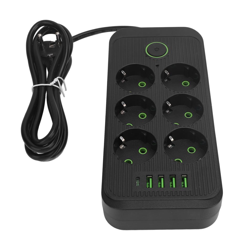 6 Way Power Strip with 4 USB and 1 Type C Port Europn Standard Power Socket with 2 Meter Cable