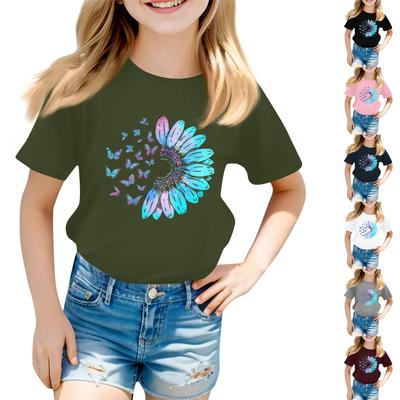 Children's Round Neck Casual Floral Small Print Short Sleeve T-shirt Top
