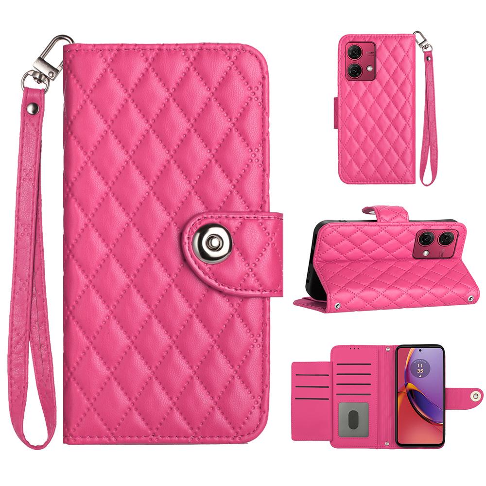 6-Color PU Leather Diamond Check-Patterned Wrist Strap Wallet Phone Case for Motorola Moto E13,E20,E30,E40,Moto G,Moto G Play,G04,G05,G13,G23,G53...