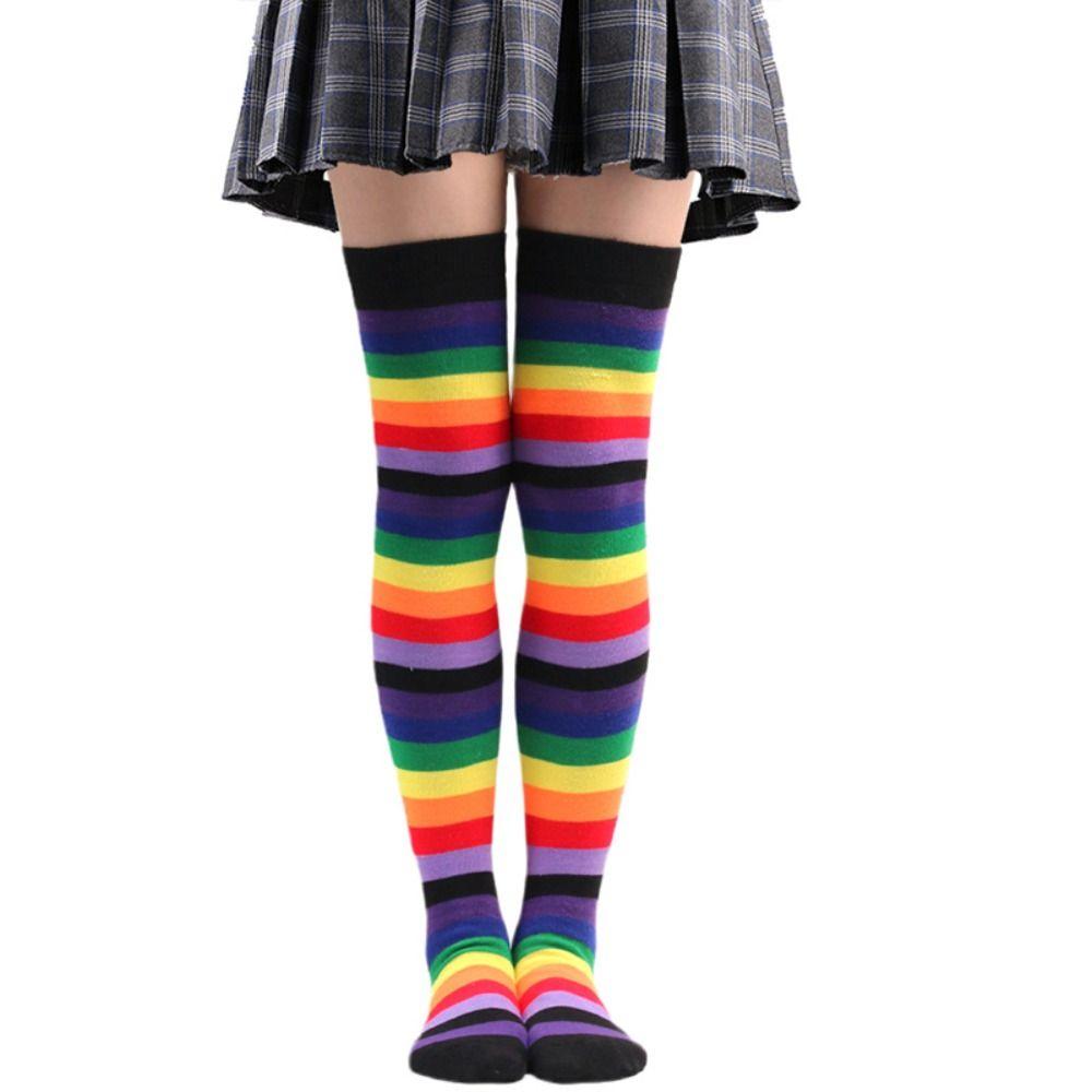 Overknee Rainbow Striped Stockings Colorful Knee Thigh High Socks  Halloween Party