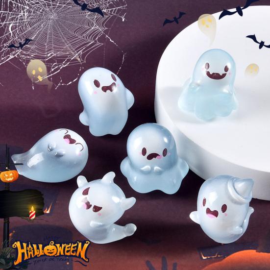 6/12/24Pcs Halloween Ghost Figurine Glow-in-the-dark Mini Cartoon Ghost Resin Statue Luminous Miniature Ghost Ornament Desktop Decoration