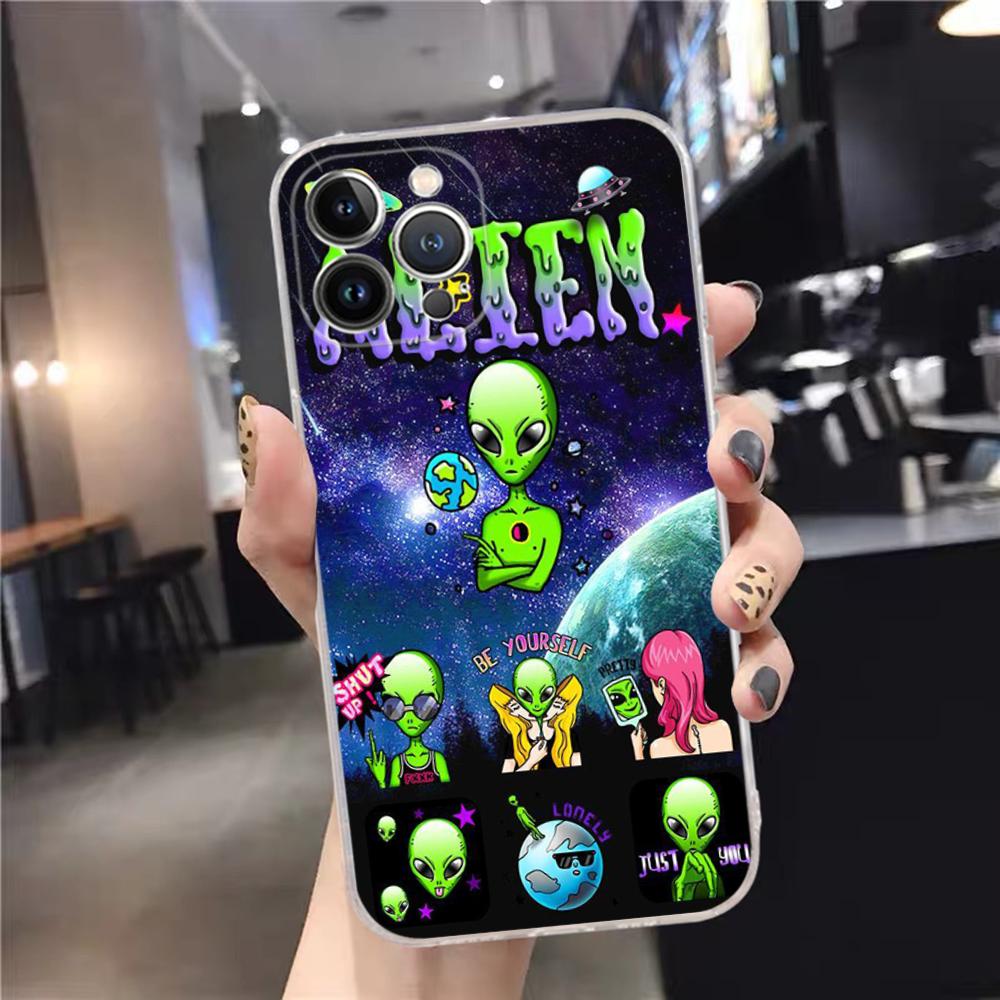 Funny Aesthetics Cartoon Alien Space Phone Case Silicone Soft For Iphone 16 15 14 13 12 11 Pro Mini XS MAX Plus X Cover