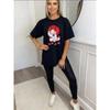 Oversize Women's Short-Sleeve T-Shirt with Red & White Maneki-neko Text and Cherry Blossom Decor Print