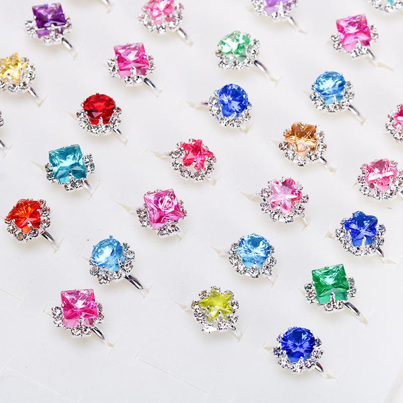 Imitation Diamond Rings Toys Adjustable Rings for Pretend Play Makeup Toys for Girls Crystal Jewelry Alloy Rings Gifts for Girls