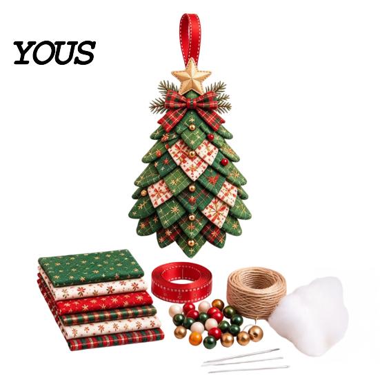 Handcrafted Holiday Display Items DIY Patchwork Ornament Kit for Christmas Decoration, Decorative Fabric Party Materials Craft Set with Traditional