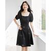Bubble Sleeve Square Neck A-line Little Black Dress