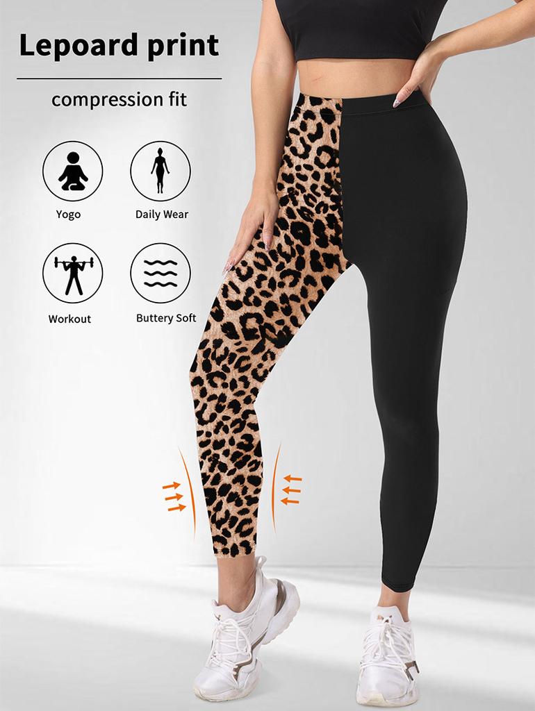Pocket Style High-Waisted Yoga Pants Women's Leopard Print Fitness High-Stretch Butt-Lifting Sports Leggings