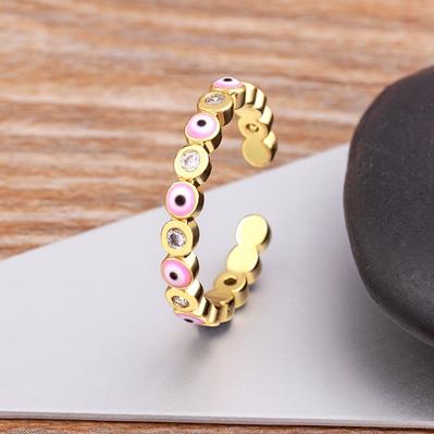 

Nidin Hot Sale Lucky Evil Eye Rhinestone Rings For Women Girls Enamel Dripping Oil Finger Devil Eye Adjustable Jewelry Gift рожевий