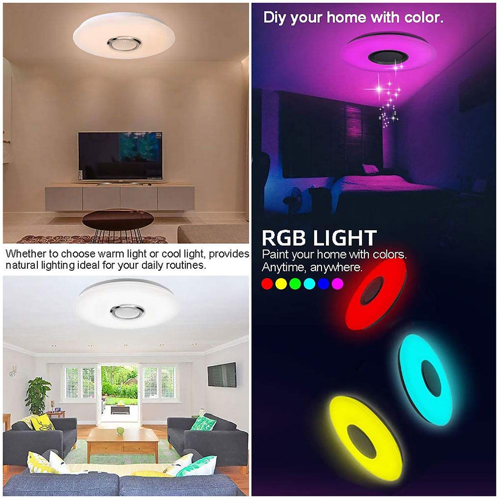 LED-Deckenleuchte Smart RGB-Beleuchtung APP Bluetooth-Lautsprecher Musiklampen Dimmbare Kronleuchter für Zuhause Schlafzimmer mit Fernbedienung