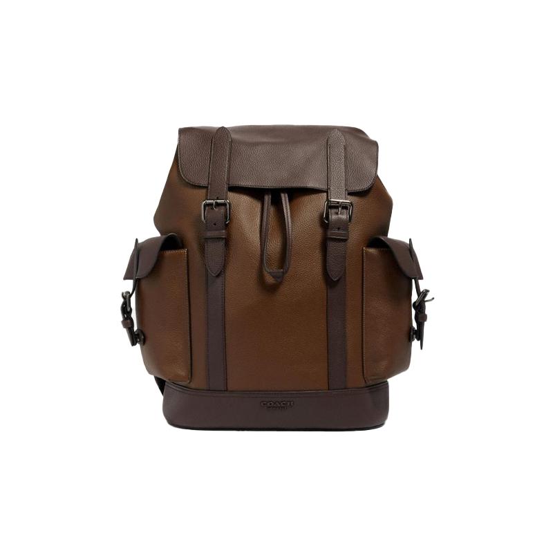 

COACH Hudson 26 Versatile Pocket Flap and Drawstring Closure Pebbles Leather Backpack Medium Men s Brown Ombre коричневий
