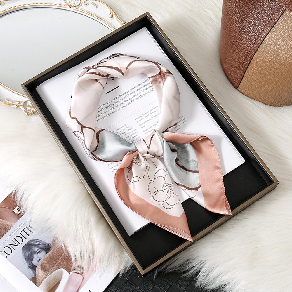 Camellia Flower Simple Silk Scarf Female Shanghai Story Thin Mom High-End Small Square Scarf Scarf