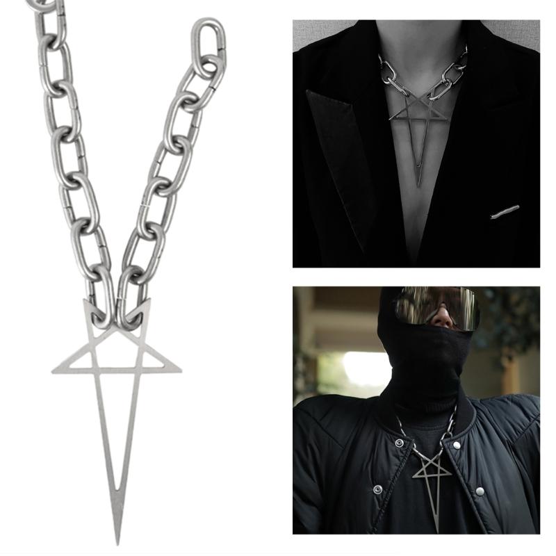 Trend Silver Color Chain Pentacle Necklaces Punk Collar Chokers Necklaces For Men Women Jewelry Aesthetic Thick Necklace