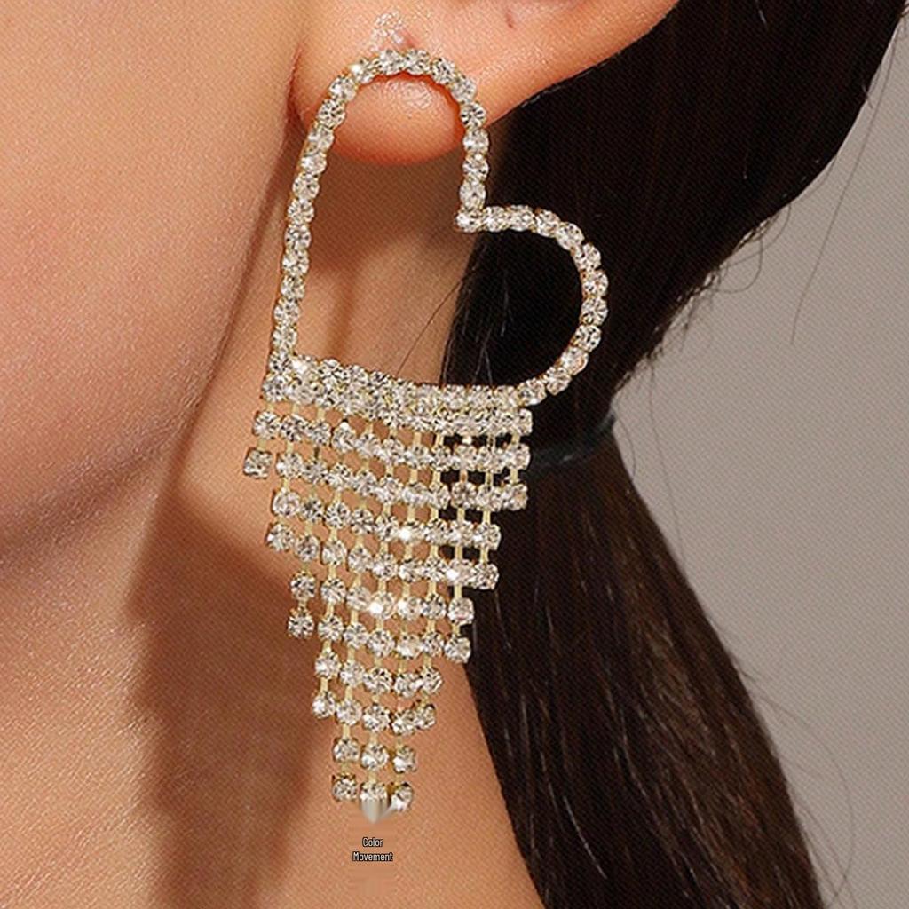 Exquisite Crystal Tassel & Butterfly Heart Stud Earrings for Women - European & American Shiny Ear Jewelry